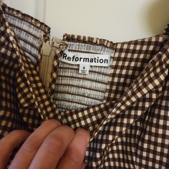 Reformation Jeune Checkered Ruffle Mini Dress size 6 - Picture 6 of 7